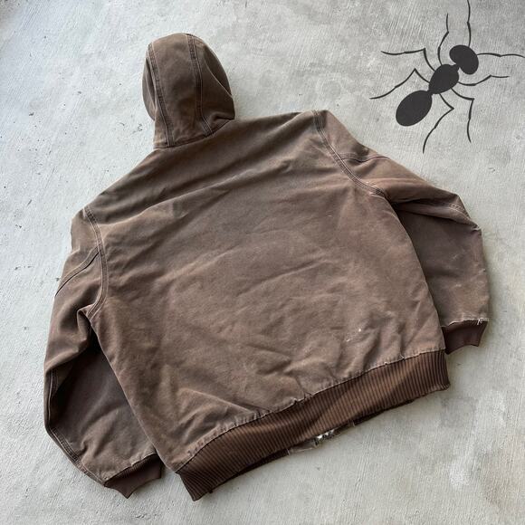 Vintage Y2K Carhartt J130 CHT brown hooded work wear jacket - Picture 6 of 8